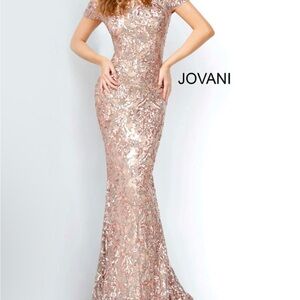 Jovani Rose Gold Sequin Mermaid Prom Dress